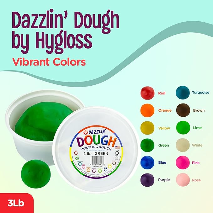 Hygloss Play Modeling Dough - Green Dough Unscented - Safe & Non-Toxic for Kids Arts & Crafts - Party Favors - Classroom Supplies - 3lb