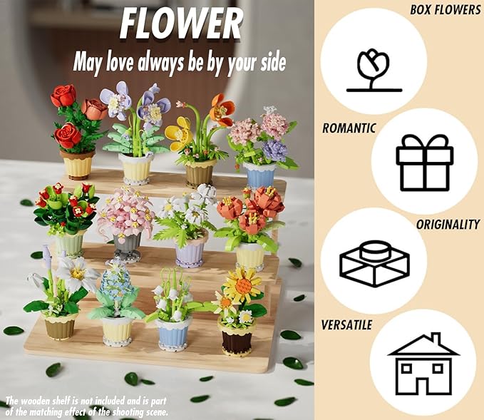 Beauty Mini Flower Potted Plant Bonsai Building Toy Blocks Artificial Particle Flower Botanical