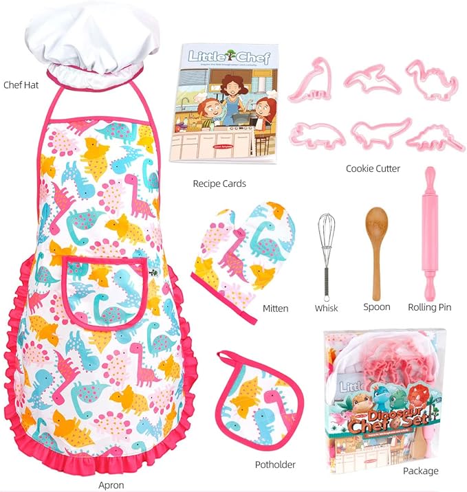 TOONRAIN Kids Cooking and Baking Set Chef Hat and Apron Dress Up Kitchen Costume Boys Girls Toys Birthday Christmas Gift