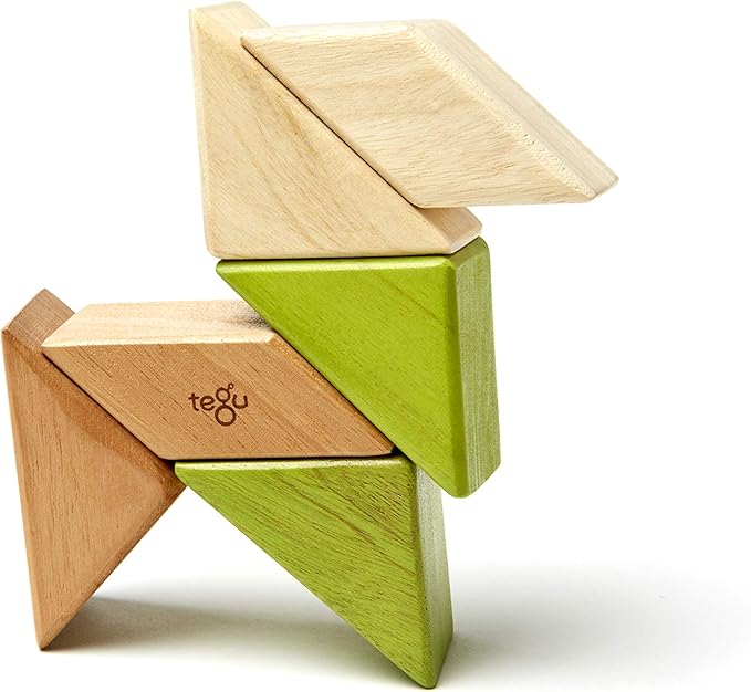 6 Piece Tegu Pocket Pouch Prism Magnetic Wooden Block Set, Jungle