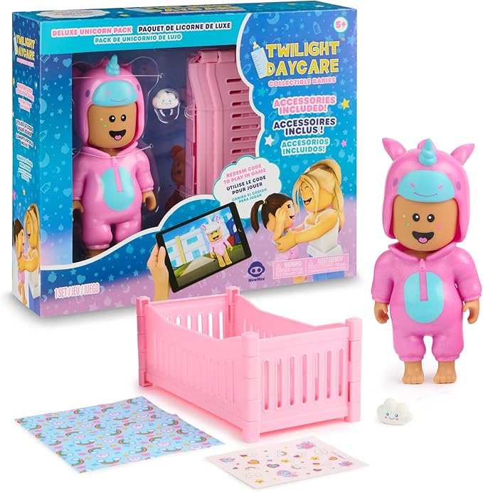 Twilight Daycare Collectible Baby Dolls – Deluxe Unicorn Baby Pack Includes Metaverse Doll, Crib, Blanket, and Extra Toy – Redeem Virtual Items in Online Game