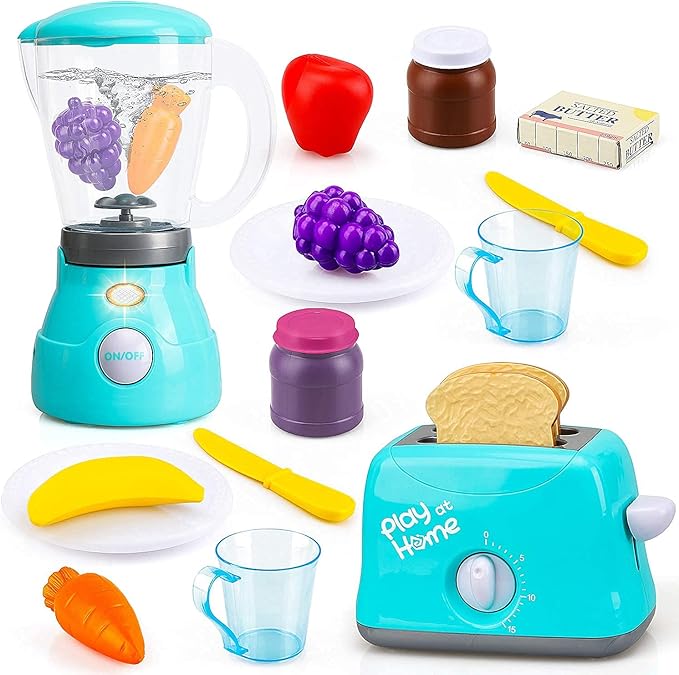 TOY Life Play Kitchen Accessories Toddler Kitchen Playset Toy Kitchen Appliances Kitchen Sets for Kids Ages 4-8 Kid Blender Toy Toaster Kitchen Set with Realistic Light Sound Gift for Girls Boys