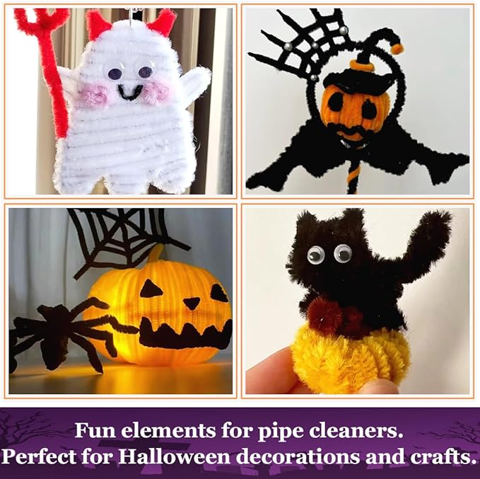 Bundooraking Pipe Cleaners, Pipe Cleaners Craft, Arts and Crafts, Crafts, Craft Supplies, Art Supplies (150pcs Halloween Multi-Colored Chenille Pipe Cleaners)