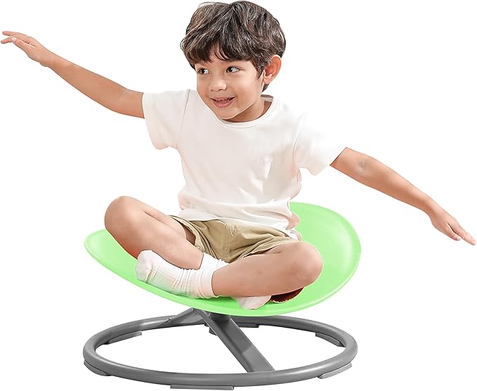 BABAMU Autism Kids Swivel Chair,Sit and Spin Chair for Kids,ADHD Sensory Integration Therapy,Training Body Coordination,Wobble Disk for Toddlers,Improve Focus,Metal Base Non Slip Safer(Green)