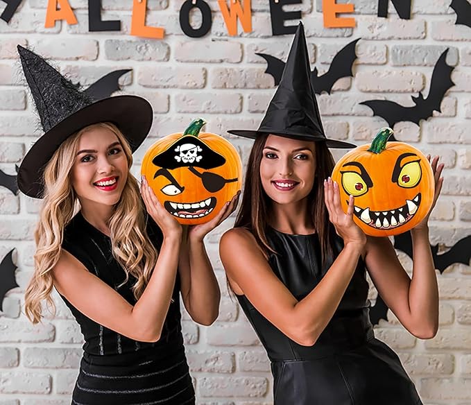 Halloween Pumpkin Decorating Kits,12 Sheets,66 Pcs,Makes 24 Pumpkins(12 Designs)- Halloween Party Supplies Trick or Treat Party Favors