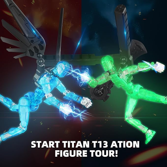 Luminous T13 Action Figure Set, 2PCS Titan 13 Robot Action Figure 3D Printed T13 Action Figure Articulated, Lucky 13 Gift for Collectors Desktop Decorations, Grow in The Dark Blue & Green