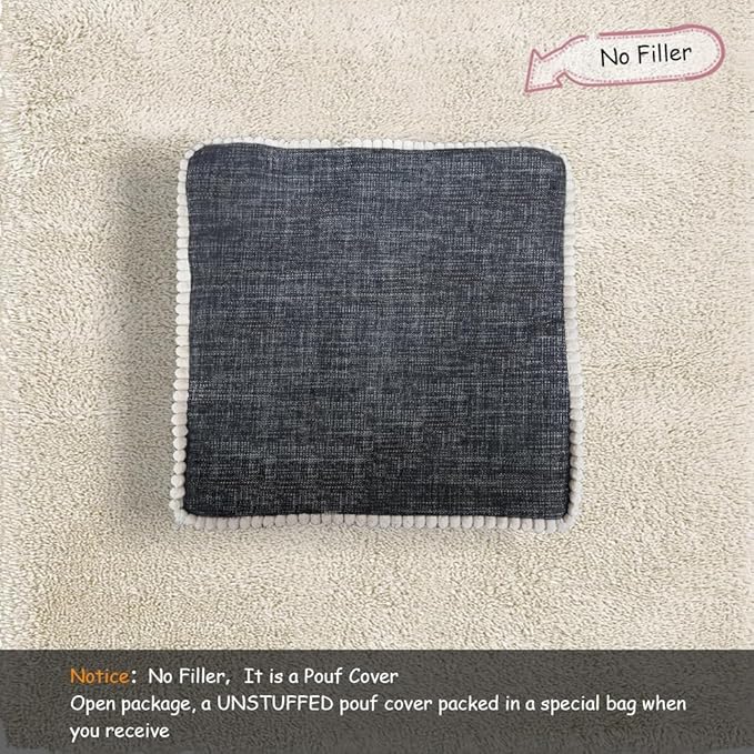 Louis Donné Boho Neutral Decorative Unstuffed Pouf Cover, Poofy Ottomans Foot Rest for Living Room Floor Cushion Footstool Moroccan Tufted for Storage 45x45 Camping (Only Cover) (No Filler)