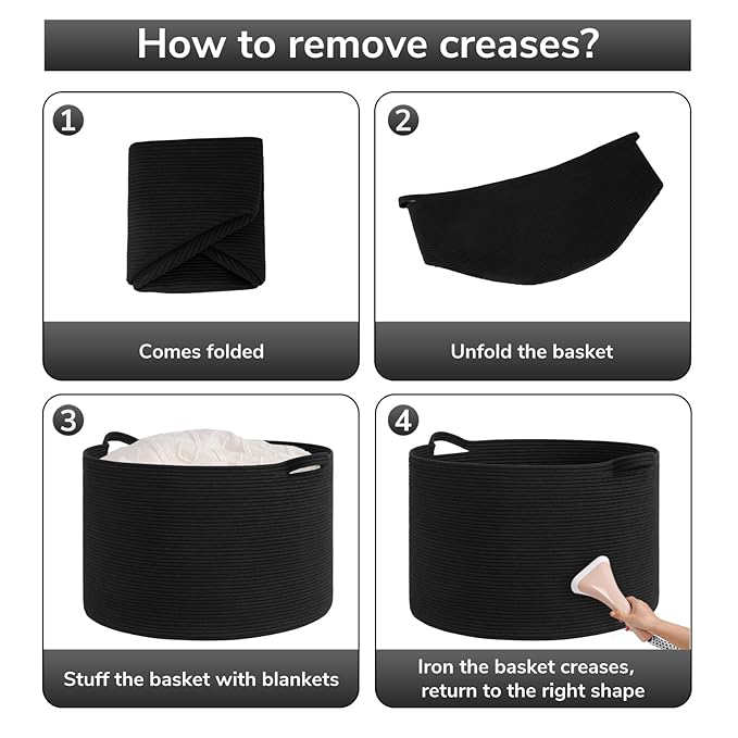 Goodpick Large Storage Basket, 23.5'' x 15.8'' Woven Storage Baskets, Cotton Rope Toy Storage for Kids Decorative Laundry for Home, Perfect for Living Room, 115L Black
