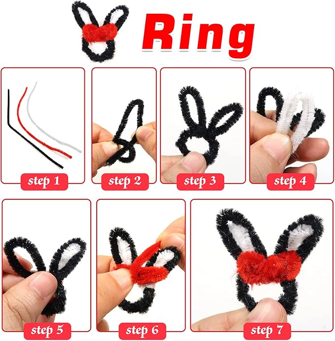 TOAOB 100pcs Pipe Cleaners Bulk Craft Supplies Black Chenille Stems 6mm x 12 Inch Fuzzy Pipe Cleaners for DIY Art Crafts Decorations