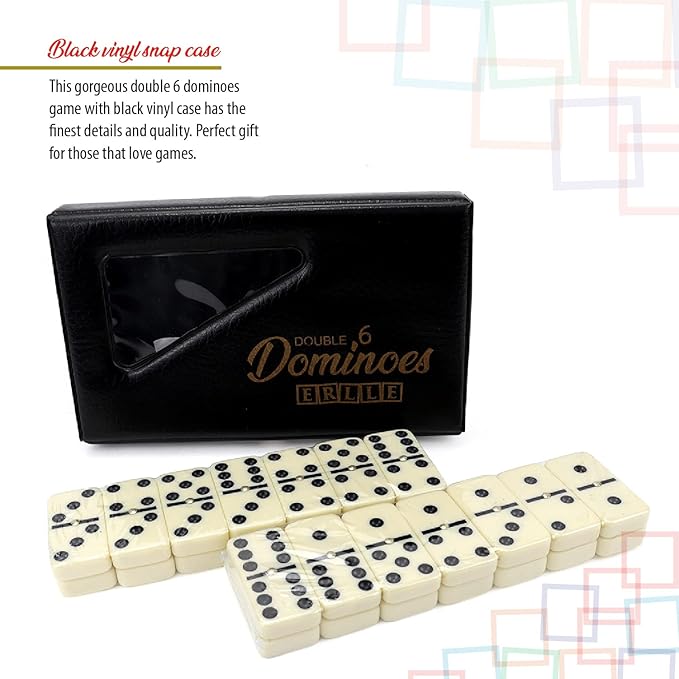 Premium Double 6 Dominoes Set, Classic Domino Game with Vinyl Case, Jumbo Tiles for Adults & Kids, Mexican Train & Family Game Night