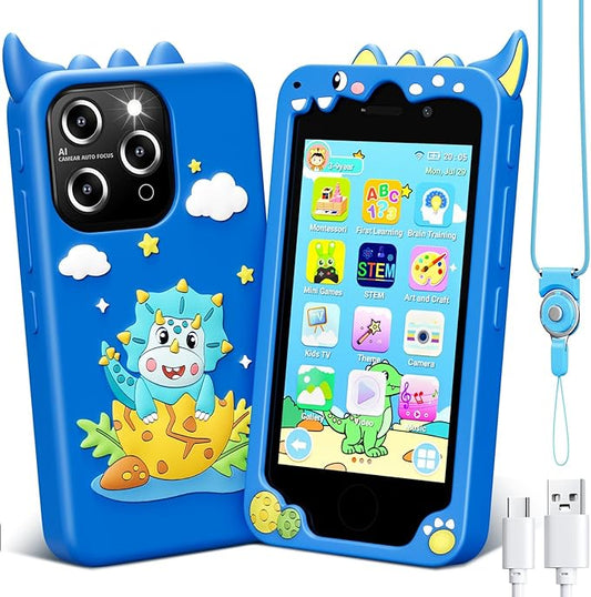Kids Smart Phone for Boys, 4.0" Touchscreen Learning Music Puzzle-Games Toddler Phone for Kids Ages 3-9, Dual Camera,Built-in 8G SD Card Kids Phone Toy, Gifts for Kids Cell Phone Toy, Light Blue
