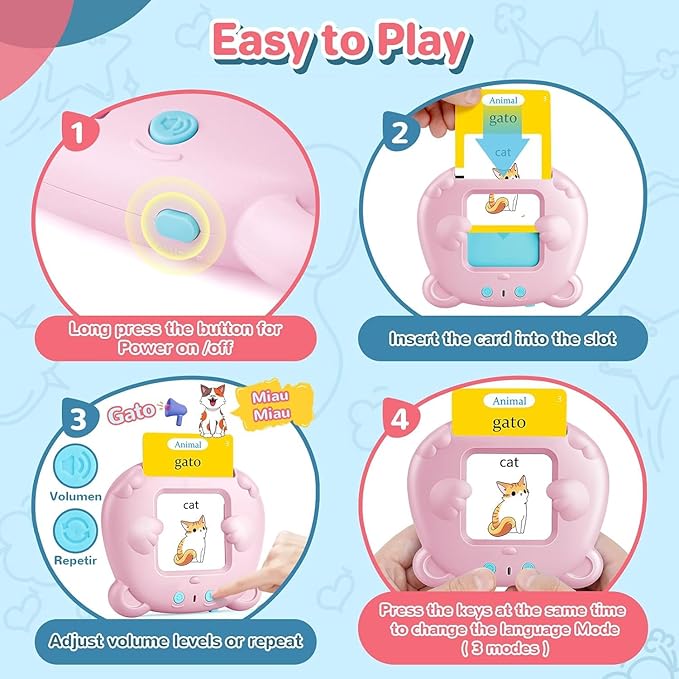 Spanish & English Talking Flash Cards for Toddler 1-6 Year Olds, Learning Montessori Toys with 224 Sight Words, Speech Therapy Toys, Children's Sensory Preschool Learning Educational Birthday Gifts