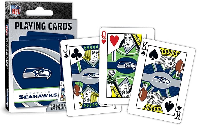 MasterPieces - NFL Playing Cards, Officially Licensed Seattle Seahawks Football Deck, Family Games for Adults and Kids, Standard Index