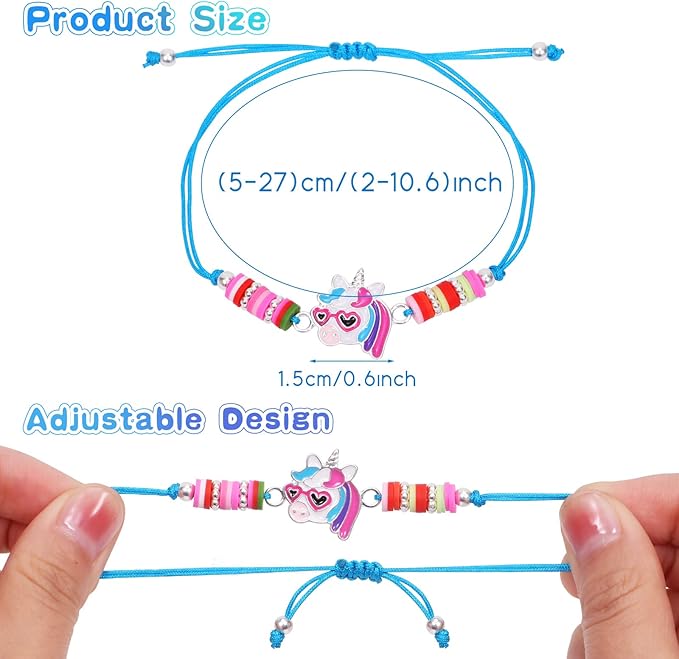 12 Pcs Unicorn Girls Bracelet for Kids Jewelry Toddler Friendship Bracelets Adjustable Toy Gift Pretend Play Goodie Bag Classroom Reward Rainbow Unicorn Party Favors Supplies