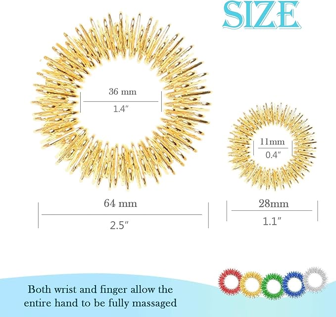 Spiky Sensory Finger Acupressure Rings - ADHD Silent Fidget Toys Pack, Bracelets Finger Set, Stress Relief Rings, Message Anxiety Ring, Quiet Fidget ADHD Tools for Kids Adults Stress Reducer