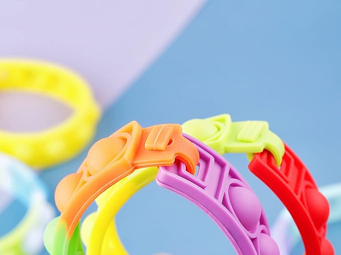28Pcs Pop Bracelet Fidget Toy, Wearable Fidget Bracelets Push Poping Bubble Sensory Toys Stress Relief Finger Press Silicone Wristband for Kids and Adults ADHD ADD Autism Anxiety