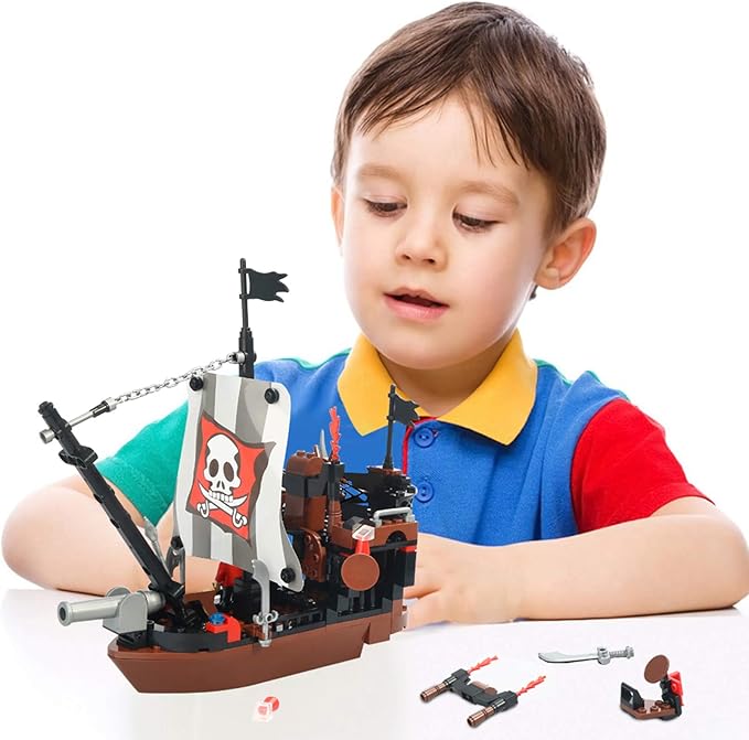 BRICK STORY Pirate Ship Building Blocks with 3 Mini Toy Figures, Boat and Ship Model Pirate Toys Building Kit Pirate Adventure Toys Sets Building Bricks Gifts for Boys Girls Age 6-12 and Up, 167pcs