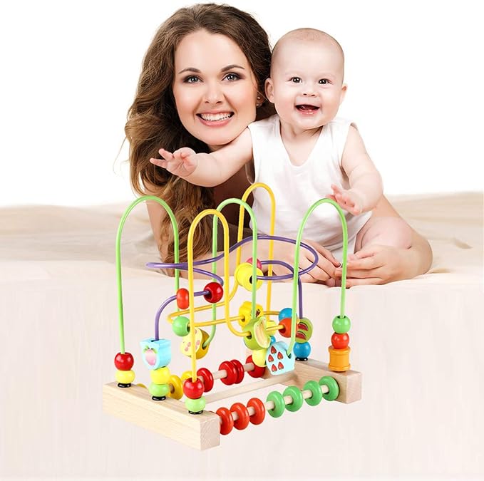 Wondertoys Bead Maze Toy for Toddlers Wooden Colorful Abacus Roller Coaster Educational Circle Toys for Babies Bead Maze Activity Cube Sensory Toys for Children
