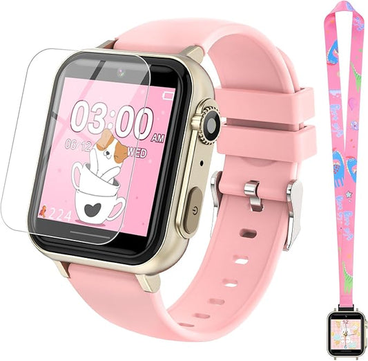 cjc Smart Watch for Kids Gift for Girls Ages 4-12 - Includes Screen Protector, 30+ Games, 140 Learning Cards, HD Touch Screen, Camera, Music, Pedometer - Fun & Educational Birthday Gift Idea (Pink)