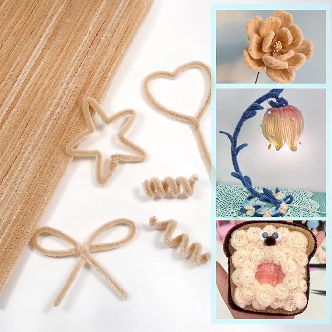 TOAOB 100pcs Pipe Cleaners Beige Pipe Cleaners Chenille Stems 6mm x 12 Inch Fuzzy Sticks Craft Supplies for Art DIY Crafts Decorations