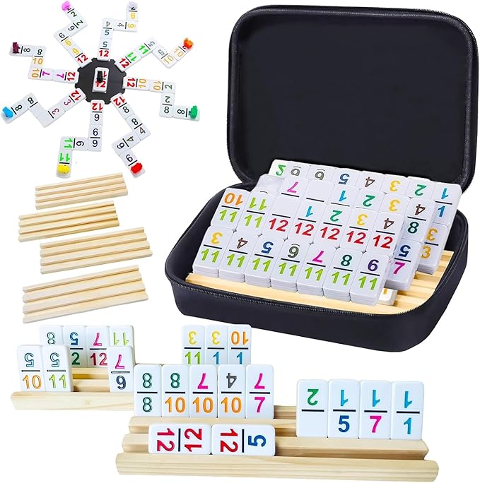 BATURU Double 12 Mexican Train Dominoes Set, Dominos Set for Adults, 91 Number Tiles with Carry Case, Fun Board Games for Adults & Family Game Night, Travel Games, Easter Basket Stuffers (8 Racks
