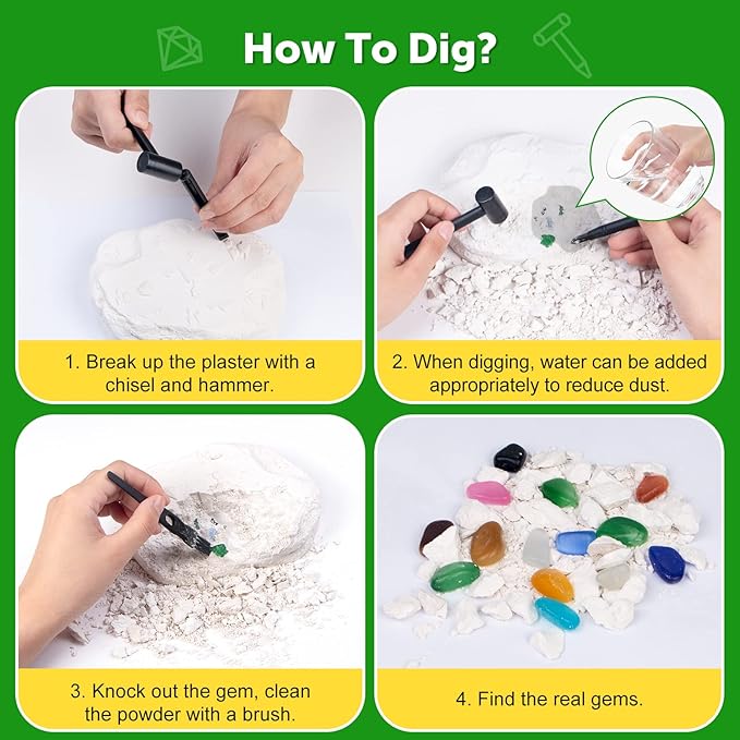 Gemstone Gem Dig Kit, Crystals Digging Set, Educational DIY Toys Science Kit-Dig Up Unique Real Gemstone, Geology Archaeology Gifts for Boys Girls Kid Toys