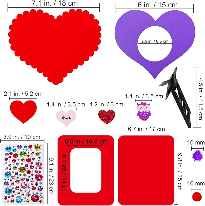 Winlyn 12 Sets Heart Picture Frames Decorations Valentine Crafts Kits DIY Heart Frames Art Sets Smile Hearts Foam Valentine Stickers for Kids Valentine's Day Party Classroom Activities Gift Exchange