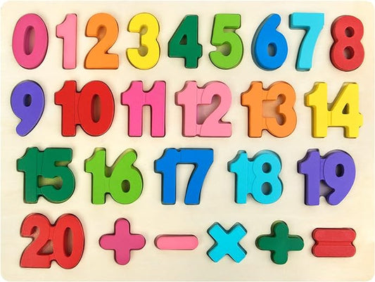 Number Puzzle Wooden Puzzles for Toddlers 1 2 3 4 5 Year Old, Shape Learning Puzzles Toys with Puzzle Board & Number Blocks, Preschool Educational for Girls Boys