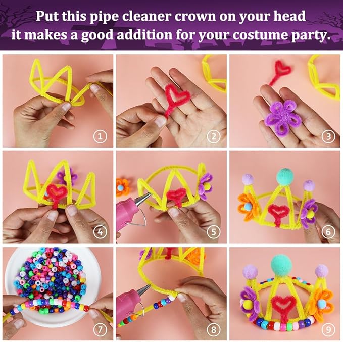 Bundooraking Pipe Cleaners, Pipe Cleaners Craft, Arts and Crafts, Crafts, Craft Supplies, Art Supplies (150pcs Halloween Multi-Colored Chenille Pipe Cleaners)