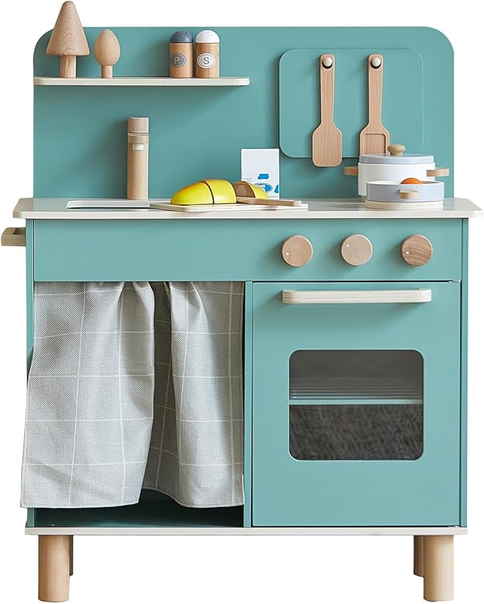 Giant bean Play Kitchen, Nordic Wooden Kitchen Playset Toy for Kids with Cookware Accessories, Pretend Play Cooking Food Set for 3+ Year Old Toddler Boys Girls