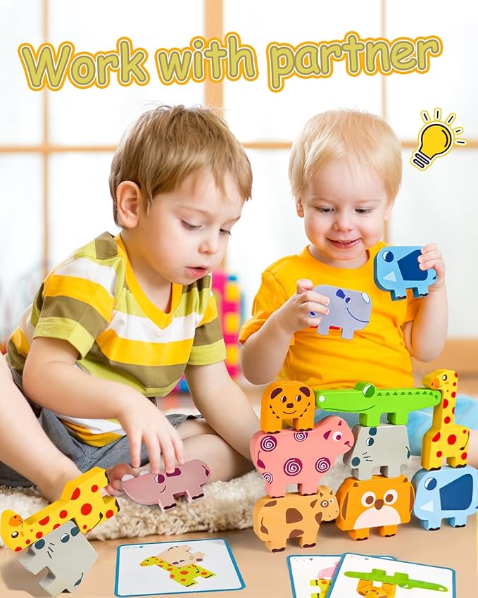 Montessori Toys for 1 2 3 4 Year Old Boys Girls, Toddler Toys Age 2-4, 10 Pack Wooden Animal Blocks Sorting & Stacking Education Toddler Puzzles Toys,1 2 3 4 Year Old Girl Boy Birthday Gifts