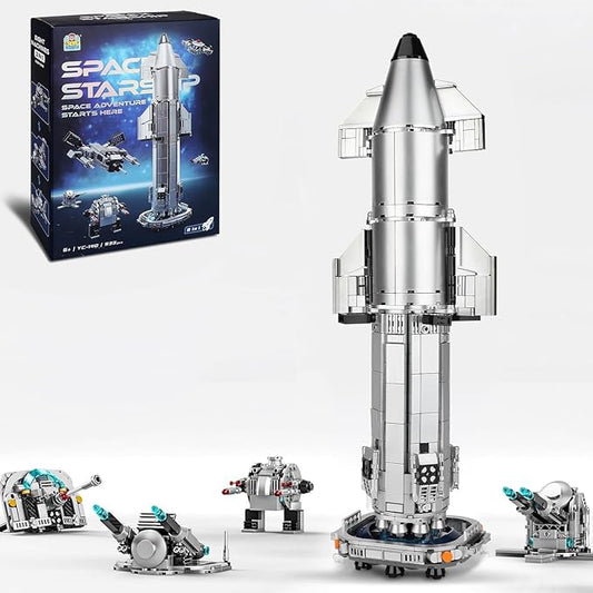 Large-Sized Space Launch Starship Center Building Toy Set 8 in 1 -Compatible with Legos for Adults,Silver-Plated Appearance, Collectible Building Block Set for Rocket Enthusiasts & Adults