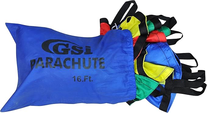 GSi Kids Play Parachute Rainbow Parachute Toy Tent Game for Children Gymnastics Cooperative Play and Outdoor Playground Activities (16 Feet)