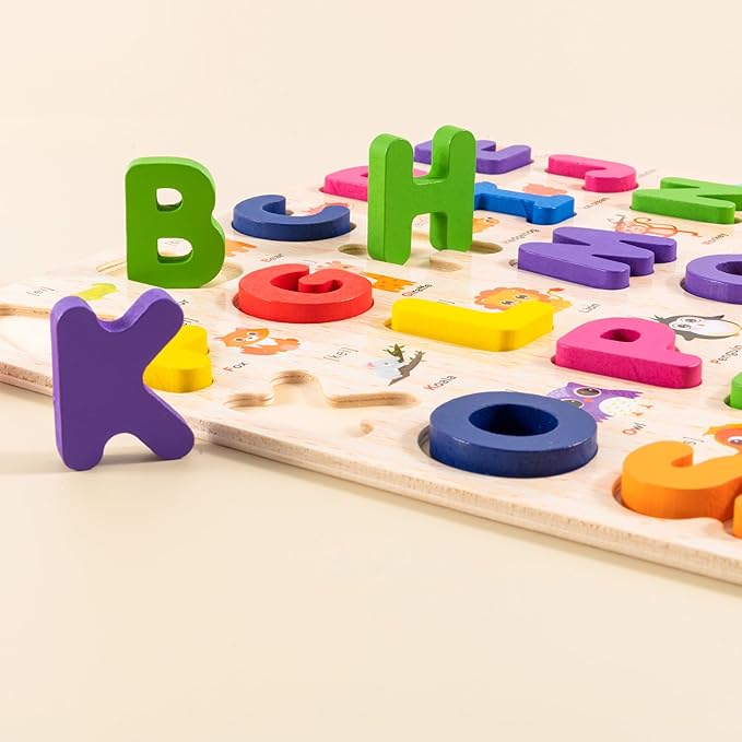Wooden Alphabet Puzzle for Toddlers, 3 in 1 Lower Case Alphabet Letter Puzzles ABC Uppercase & Lowercase & Number Puzzle Set for Preschoolers Kids Ages 3-5 Alphabet Learning Educational Toy