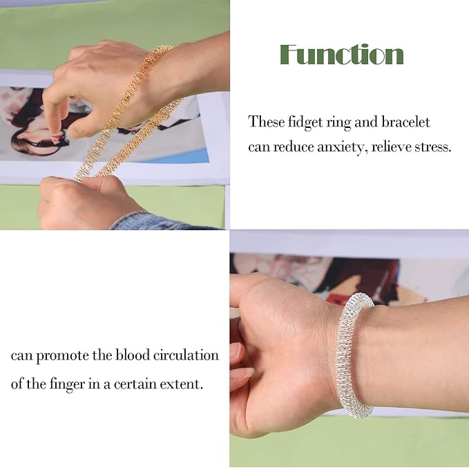 Spiky Sensory Finger Acupressure Rings - ADHD Silent Fidget Toys Pack, Bracelets Finger Set, Stress Relief Rings, Message Anxiety Ring, Quiet Fidget ADHD Tools for Kids Adults Stress Reducer