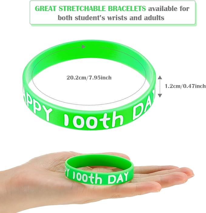 WILLBOND Happy 100th Day of School Silicone Bracelets Colorful Rubber Wristbands Gift for Kindergarten Teacher Student Rewards Classroom Party Supplies Decoration(65)
