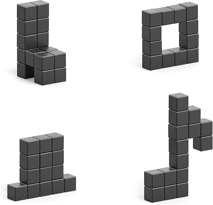 PIXIO-16 Black Color Series Magnetic Blocks Building Set 16pcs with Free App, Stress Relief Building Blocks, Magnets for Kids, Pixel Art Desk Toy, Fidget Toys