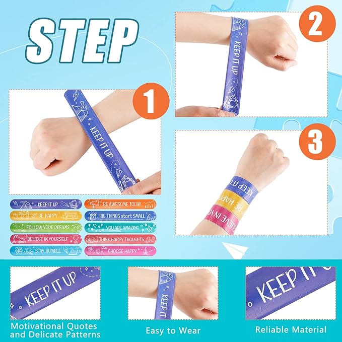Wettarn 100 Pcs Motivational Bracelets 50 Pcs Silicone Wristbands 50 Pcs Snap Bracelets Bulk Set Inspirational Rubber Bracelet Snap Bracelets for Classroom Birthday Party Favors