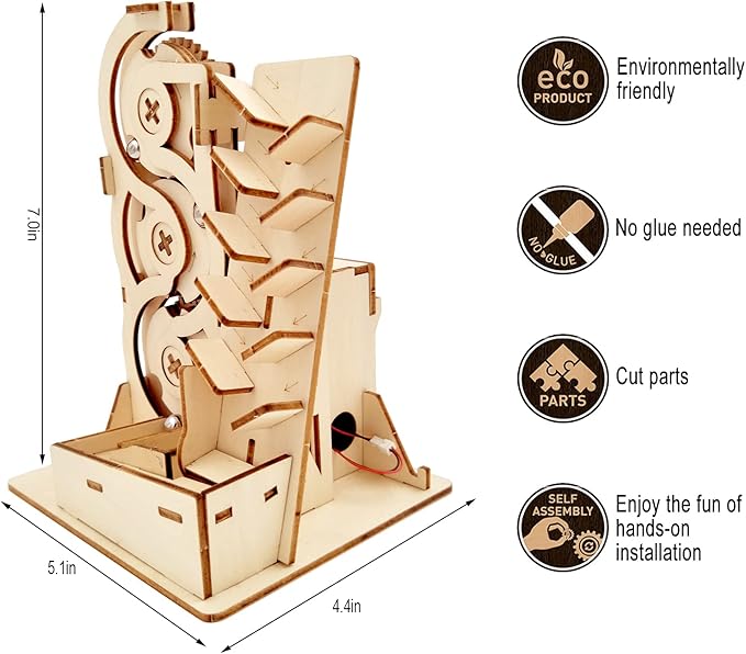 Solar 3D Wooden Puzzle Marble Run DIY Model Kit Craft Sets Educational Wood Mechanical Building Toys STEM Science Experiments Projects Birthday Gift for Adult Men Kids Age 8 10 12 14+