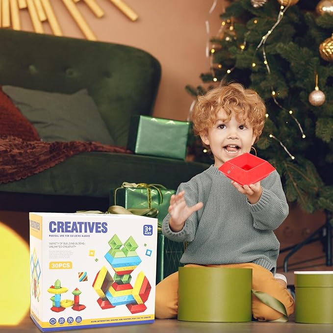 Montessori Toys for Toddlers Ages 3 4 5 6 Year Old Boys Girls 30 Pcs Pyramid Stacking Building Blocks Preschool Learning Activities STEM Sensory Toys Gifts for Kids Age 3-6