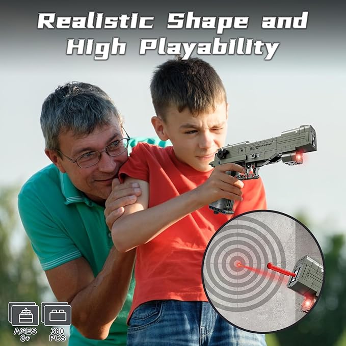 Finger Rock Gun Building Blocks Sets, 1:1 Simulation Shooting Toy M92F Pistol Model Building Kit, Rifle Weapon Collectible Gift for Military Enthusiasts, Adults Kids 14+ (360 pcs)