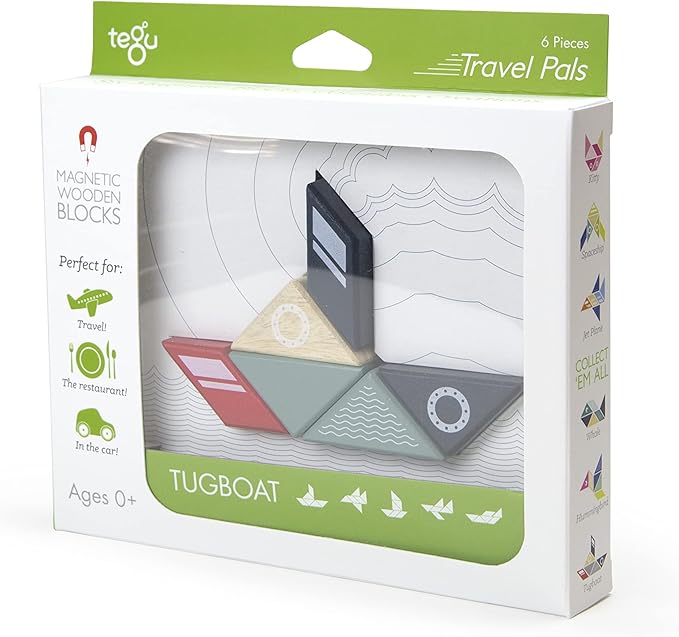 6 Piece Tegu Travel Pal Magnetic Wooden Block Set, Tugboat