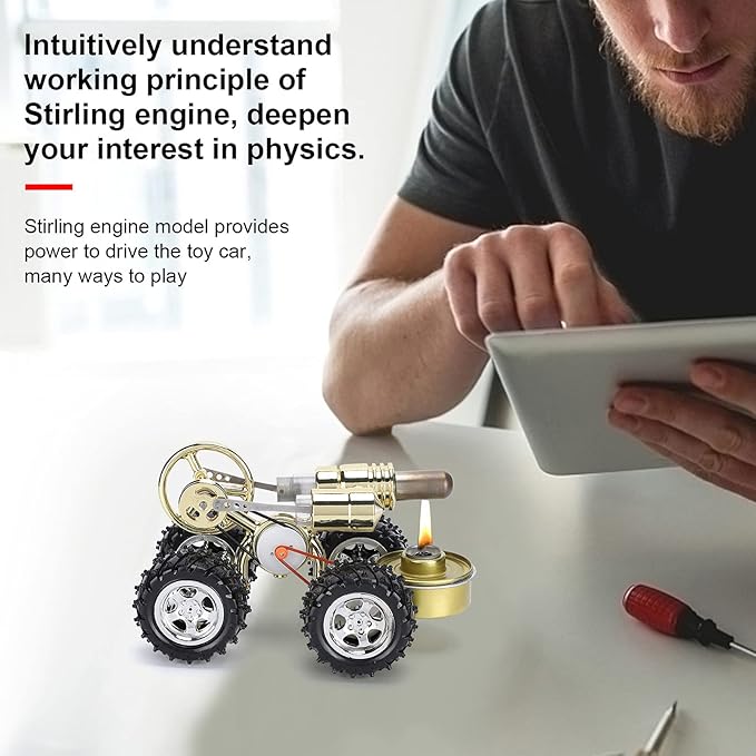 Stirling Car Engine Model, Hot Air Stirling Engine Car, Power Generator Stirling Engine Model with External Combustion Engine Kit for Experiment