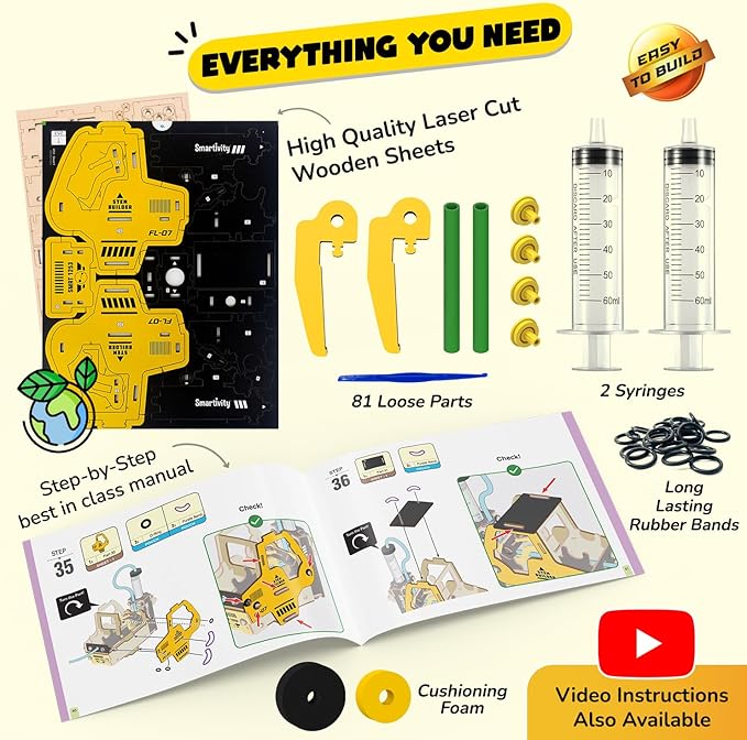 Smartivity DIY Hydraulic Forklift I STEM Toy Car for Kids Age 6-14 I Ideas for Boys & Girls | Science STEM Kit for 6,7,8,9,10,11,12,13,14 YearsI Wooden Engineering Game