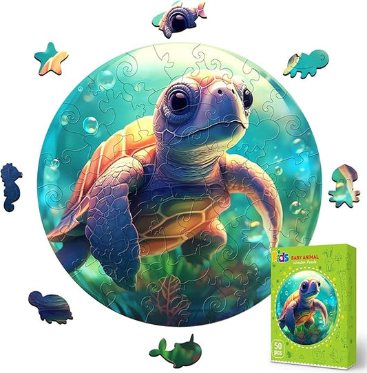 Wooden Jigsaw Puzzles for Kids Ages 4-6, 50 Piece Unique Shape Animal Theme Puzzle - Preschool Learning Educational Toys for Kids 3+, Valentines Day Birthday Easter Gifts for Kids Girls Boys