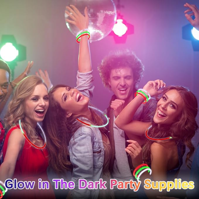 White Glow Sticks Bulk,200 Pcs Glow Bracelets and Glow Necklaces with Connectors,Glow in The Dark Party Supplies,Glow Party Favors,Glowsticks for Party Christmas Carnival Birthday (8 Inch)