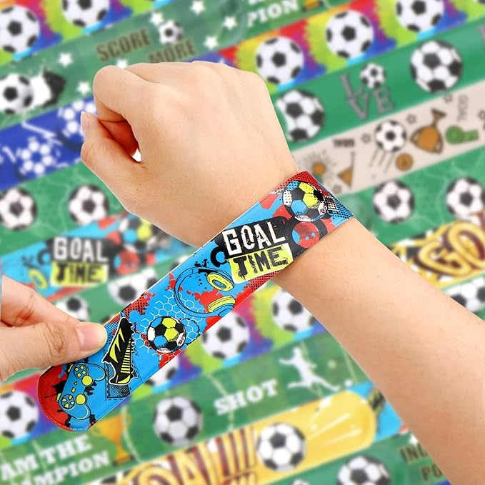 Viicoor Soccer Slap Bracelets 30PCS Snap Bracelet Wrisrtband for Party Favors Basket Bag Filler School Prizes Gifts Party Favors Bulk