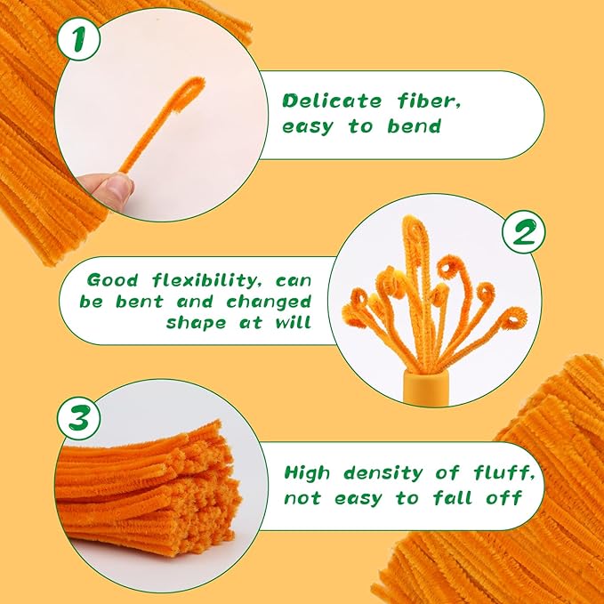 Chenille Stems Pipe Cleaners, 100 Pcs Pipe Cleaners Craft Supplies for DIY Hand Craft Arts Making, Festivals Decorations Craft/Orange