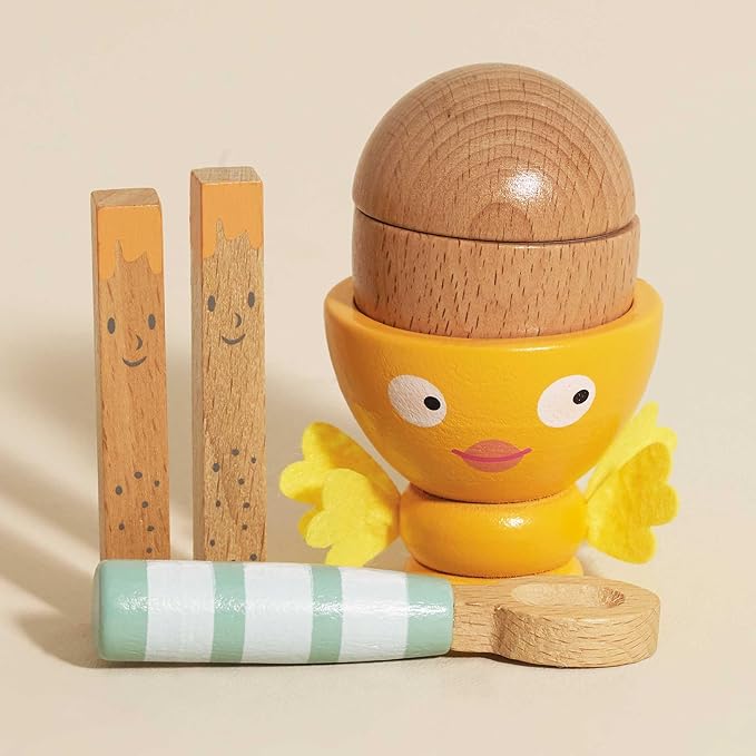 Le Toy Van - Wooden Honeybake 'Chicky Chick' Wooden Egg Cup Set | Pretend Food Kitchen Play Toy Set | Kids Role Play Toy Kitchen Accessories