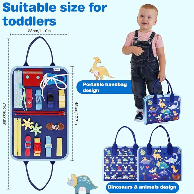 JHkim Busy Board Montessori Toys for 1 2 3 4 Year Old Boys Girls Gifts, Sensory Toy for Toddlers 1-3, Educational Activities Travel Toy for Airplane Car, Busy Book for Learning Fine Motor Skills,Blue